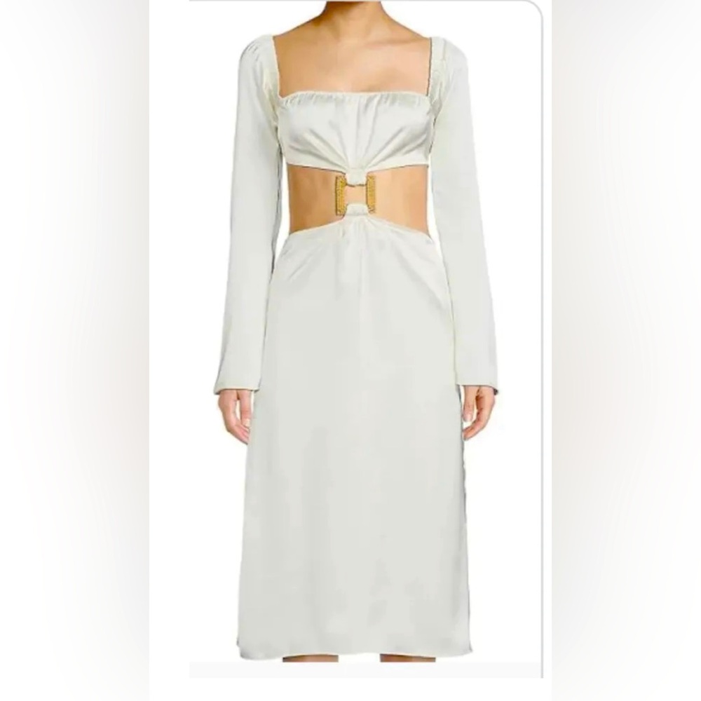 NWT We Wore What Dress Ivory Cut Out MIDI Long Sleeve Satin (Size XS)